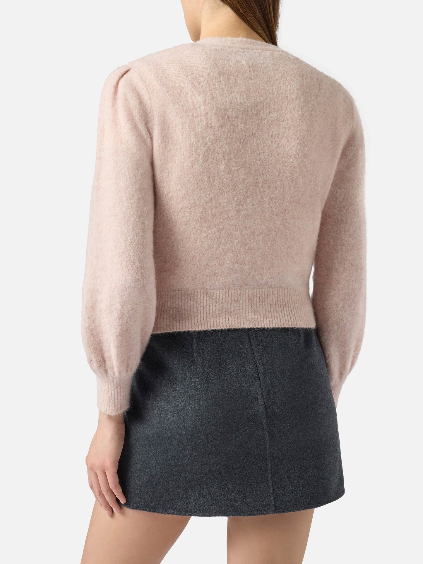 Woman brushed cropped cardigan with puff sleeves