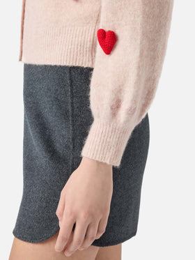 Woman brushed cropped cardigan with puff sleeves