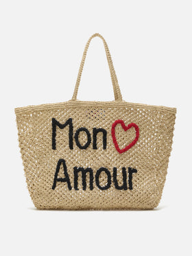 Borsa Mon Amour in juta con ricamo artigianale