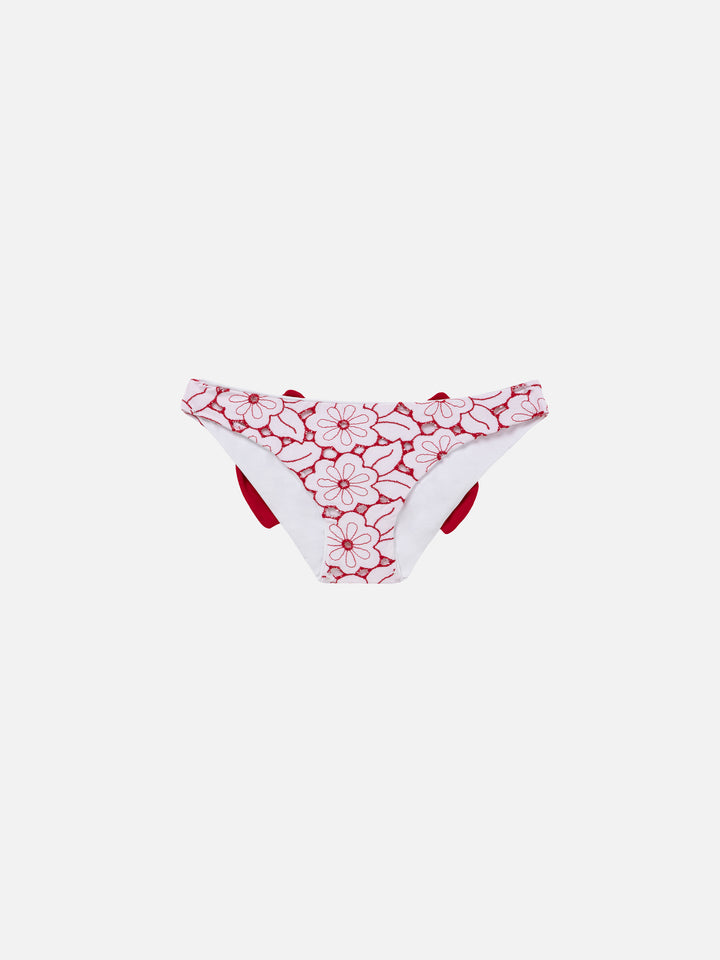 Girl embroidered swim briefs with red bow - MC2 Saint Barth