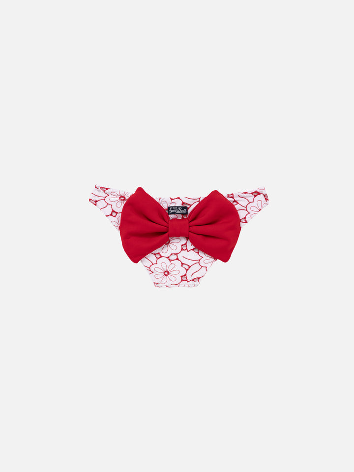 Girl embroidered swim briefs with red bow - MC2 Saint Barth