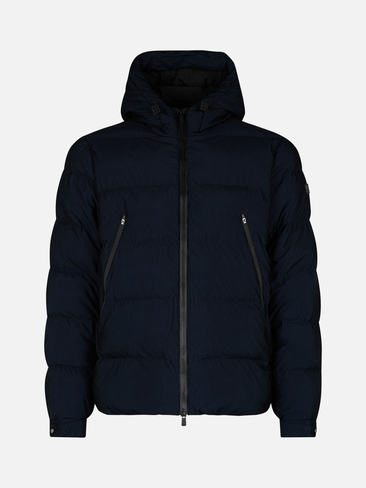 Man navy blue corduroy-like hooded puffer jacket Maier