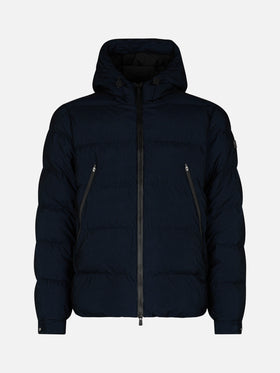 Man navy blue corduroy-like hooded puffer jacket Maier