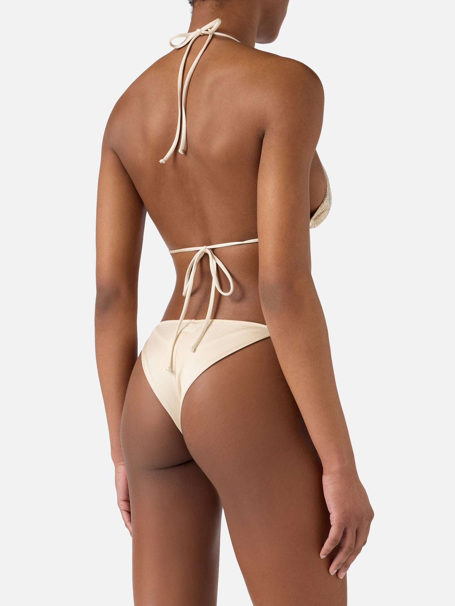 Bikini Maleah triangolo in tessuto glossy finish oro con applicazioni strass 