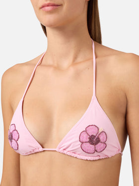 Bikini Maleah Triangel in Rosa mit floralen Perlenverzierungen 