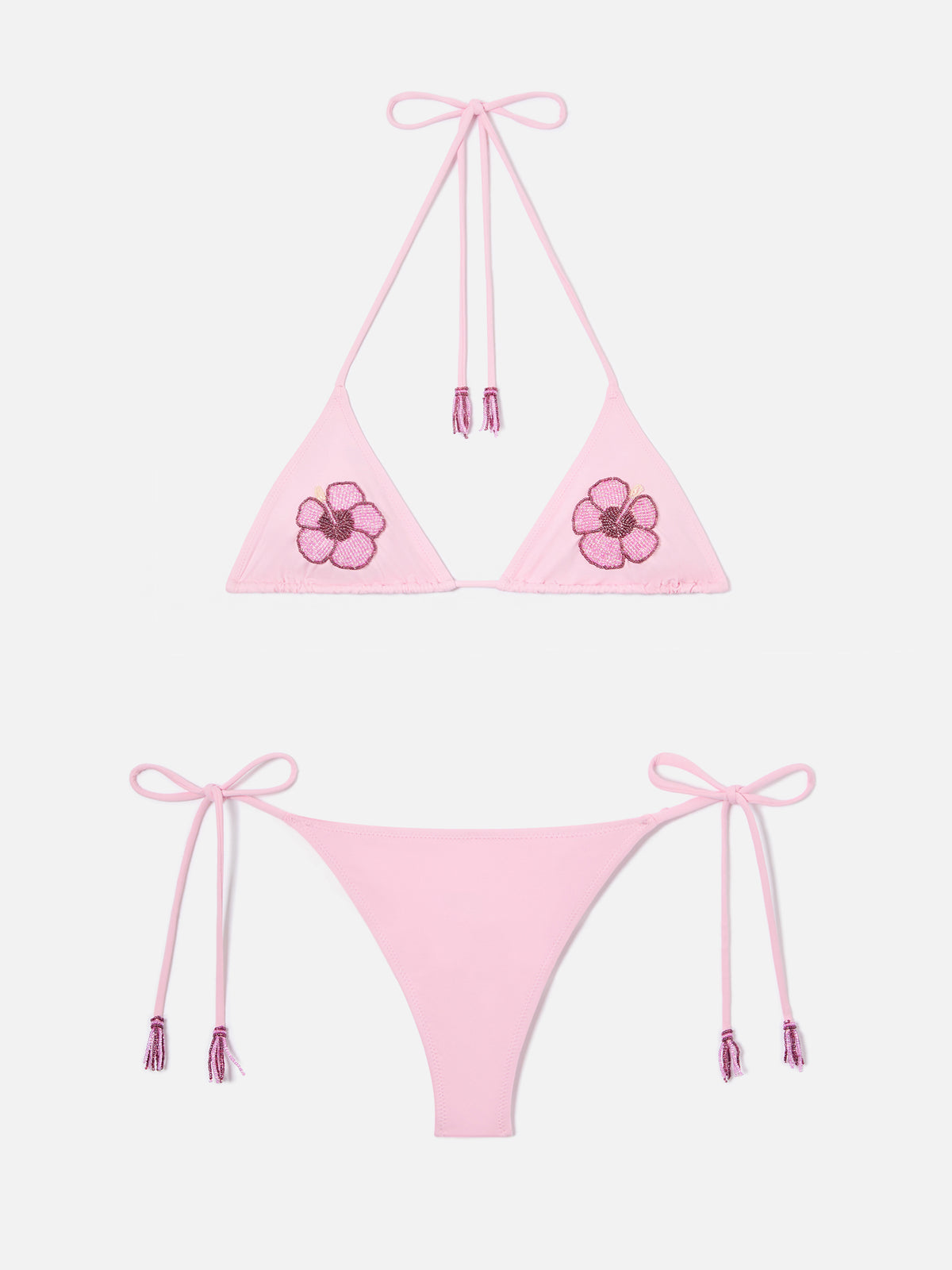Bikini Maleah Triangel in Rosa mit floralen Perlenverzierungen 