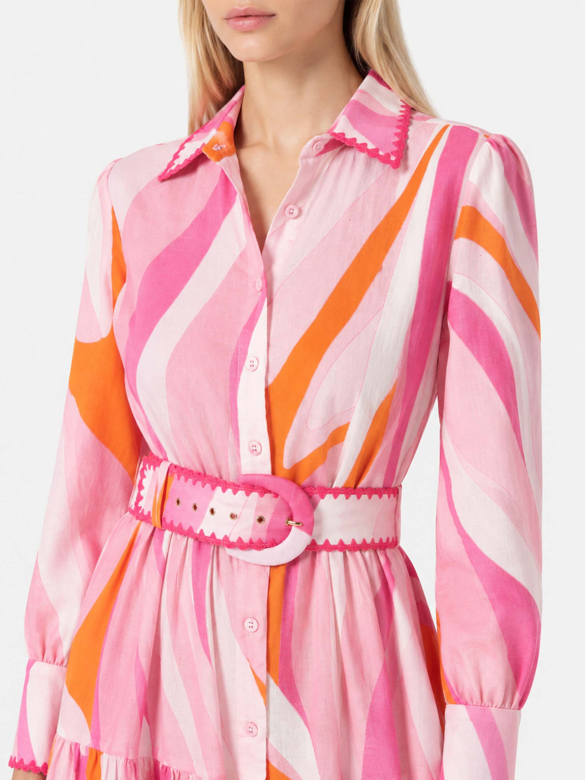 Mehrfarbiges Shape-Wave-Kleid Marbella mit Stickereien 