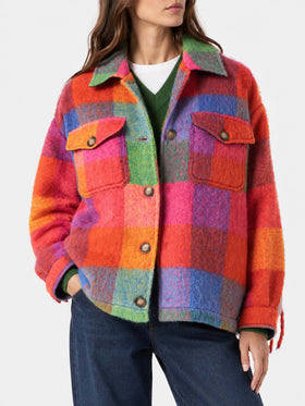 Overshirt Marceline fantasia check multicolor con frange