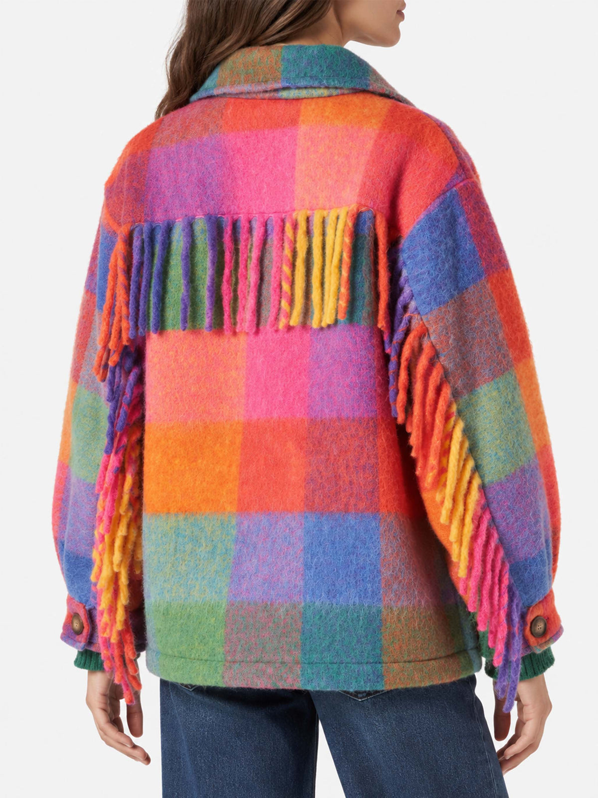 Overshirt Marceline fantasia check multicolor con frange