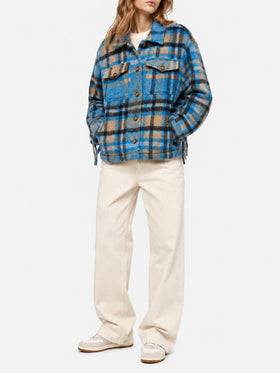 Marceline overshirt jacket with fringes and tartan pattern