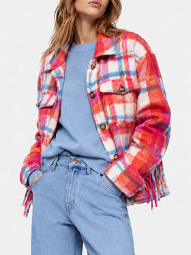 Marceline Tartan-Overshirt-Jacke mit Fransen 