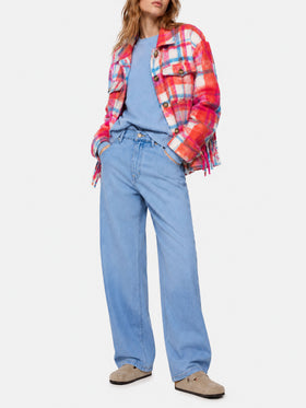 Marceline Tartan-Overshirt-Jacke mit Fransen 
