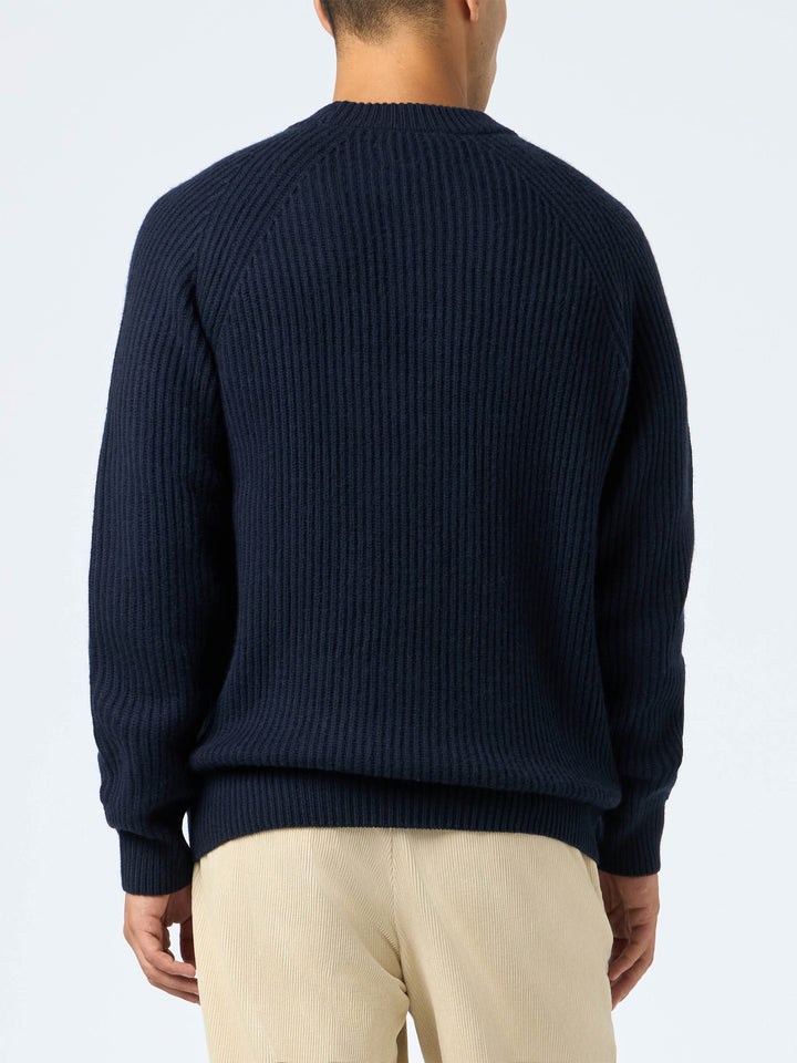 Man navy blue cashmere blend ribbed sweater Marine - MC2 Saint Barth