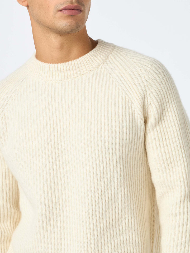 Weißer Rippenpullover aus Kaschmirmischung für Herren Marine