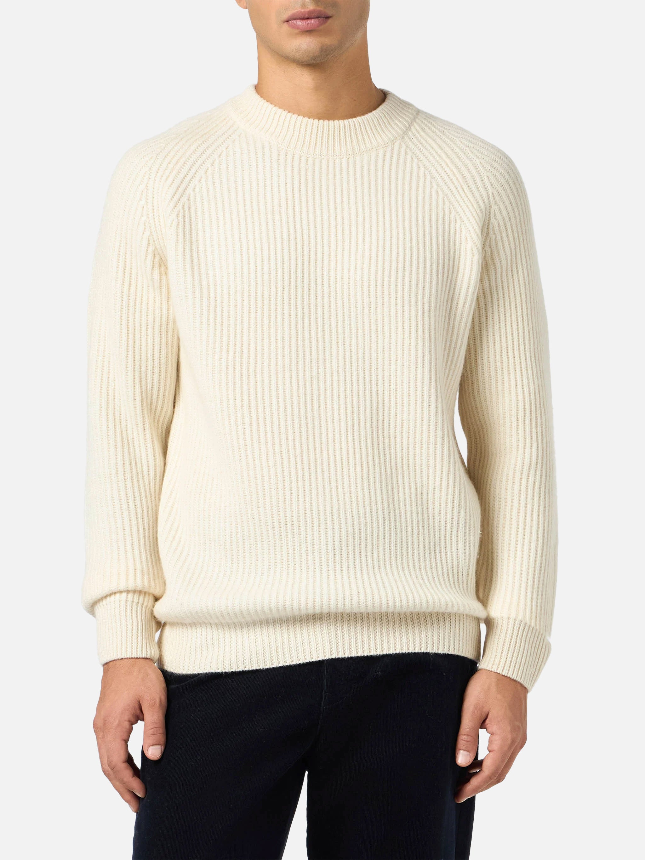 BLENDED CASHMERE white ribbed sweater Marine – MC2 Saint Barth