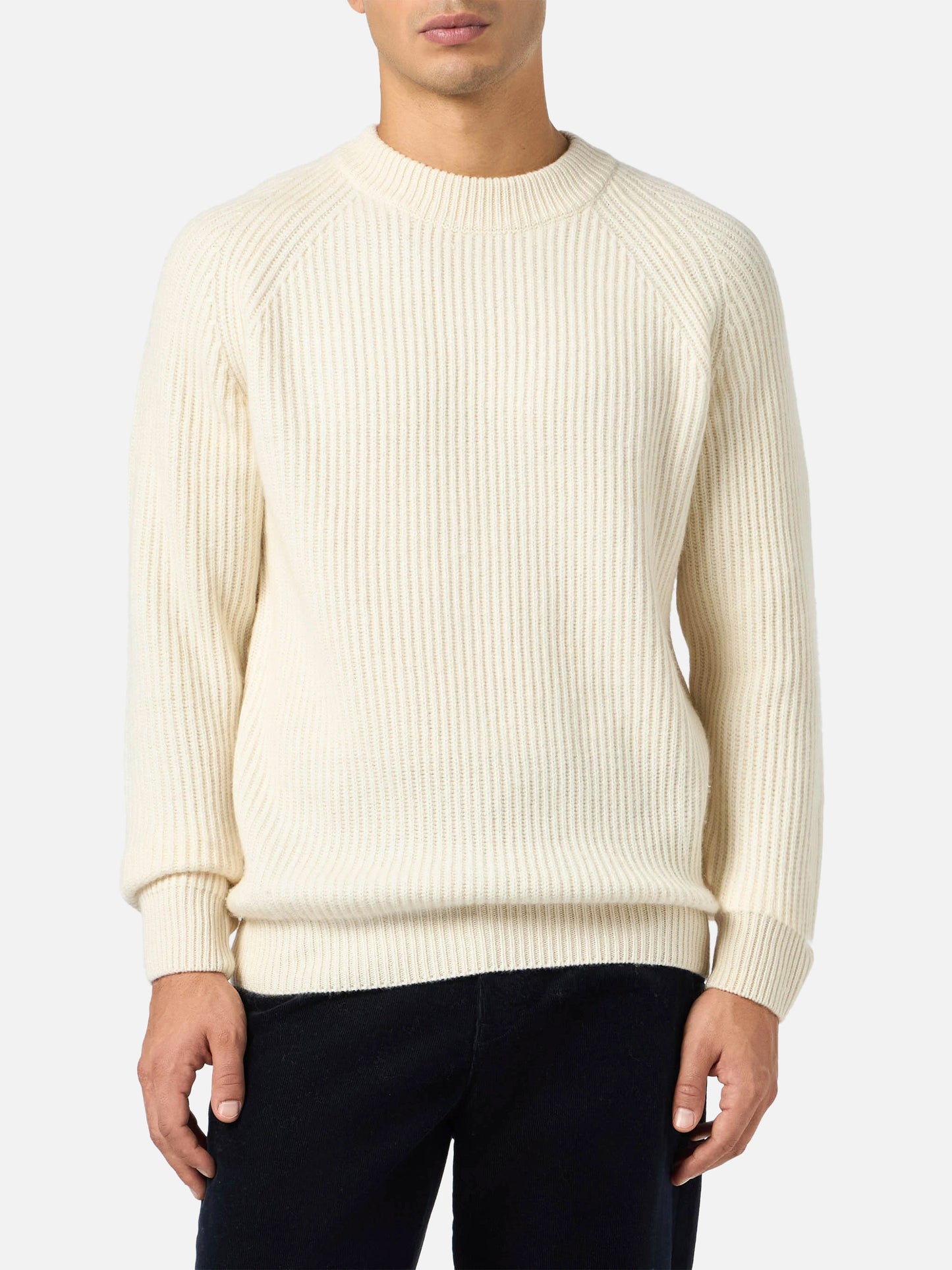 BLENDED CASHMERE white ribbed sweater Marine
