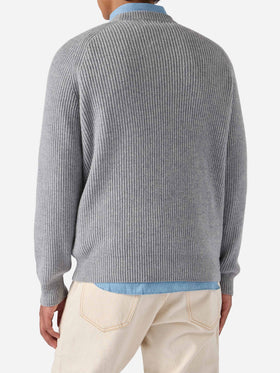 Marine pure-wool sweater in grey melange with English rib knit