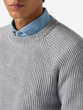 Marine pure-wool sweater in grey melange with English rib knit