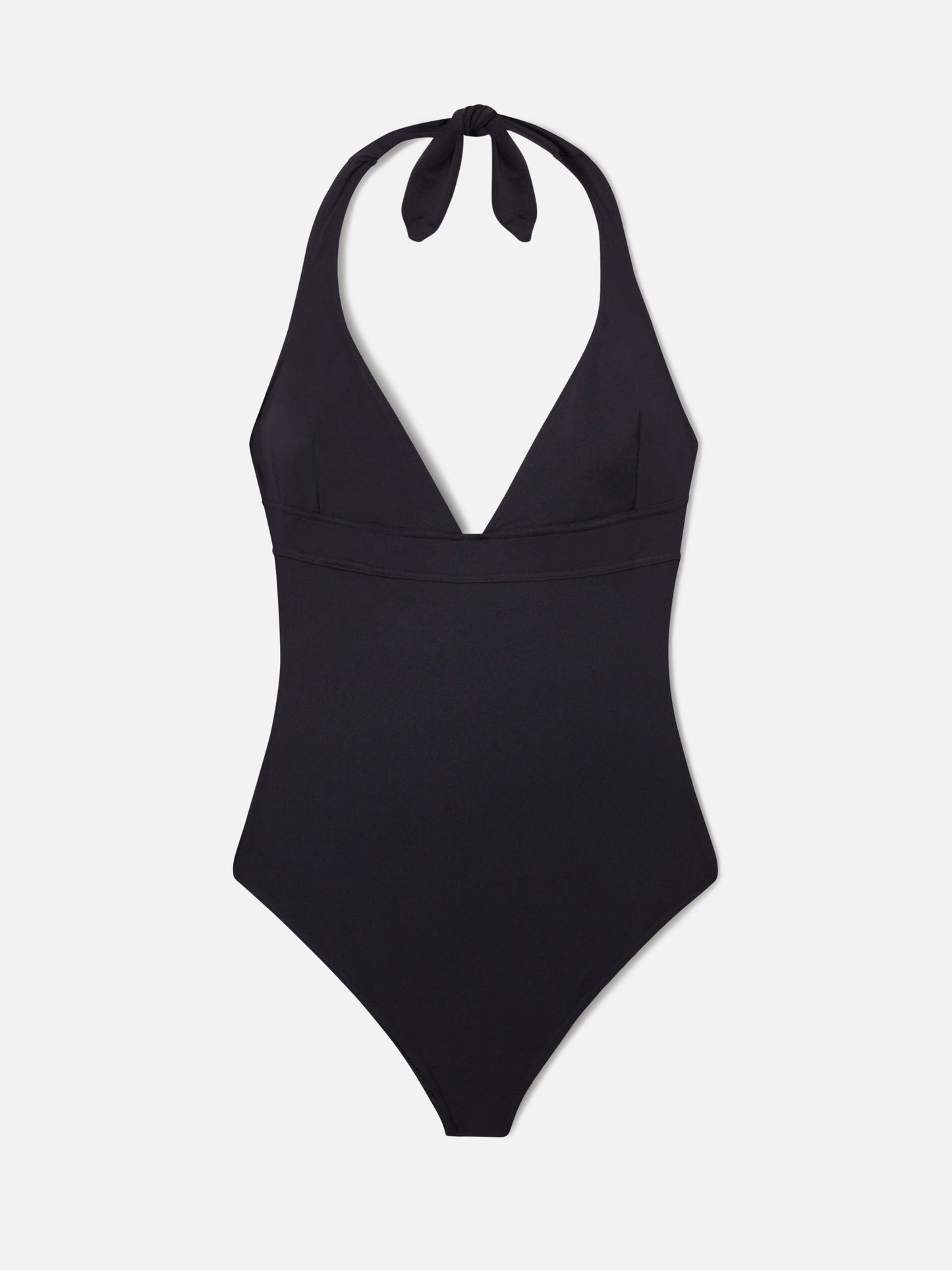 Marylin one-piece swimsuit with halterneck ties in solid black