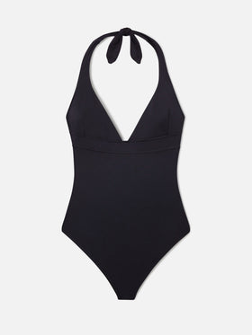 Marylin one-piece swimsuit with halterneck ties in solid black