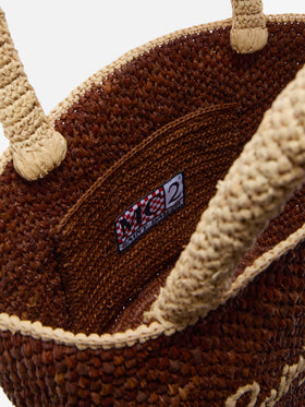 Brown Marcy raffia bag with tassel and embroidered logo