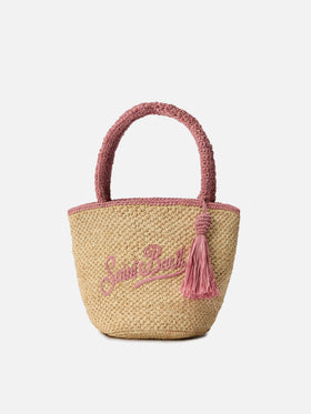 Sac Marcy moyen en raphia avec détails roses et logo brodé 