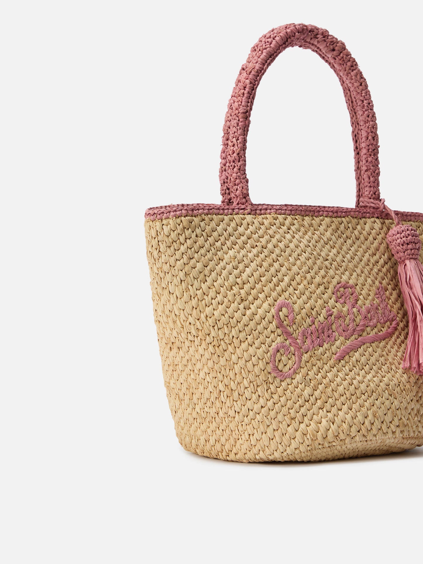Sac Marcy moyen en raphia avec détails roses et logo brodé 