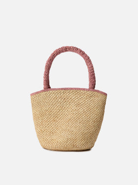 Sac Marcy moyen en raphia avec détails roses et logo brodé 