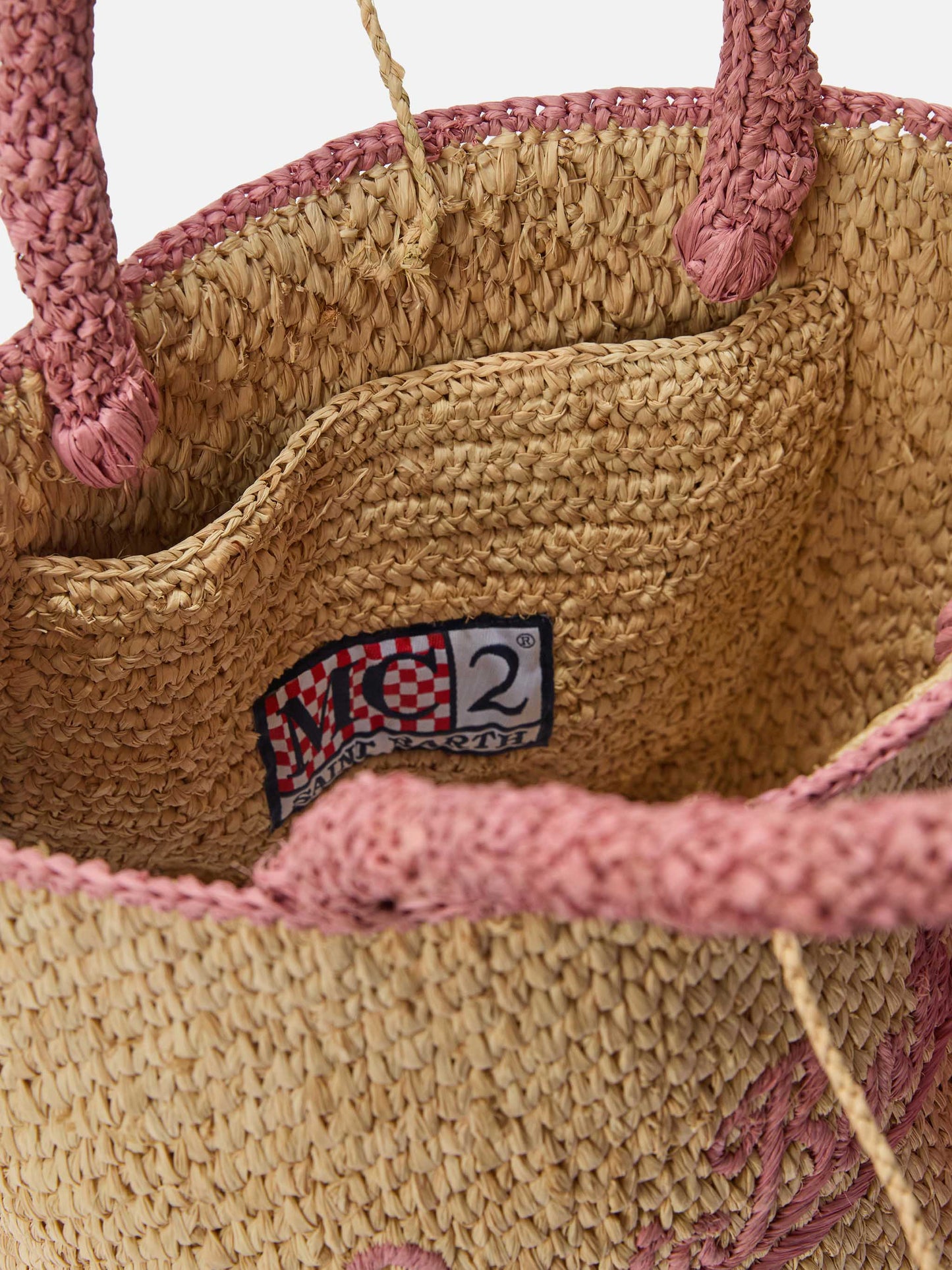 Sac Marcy moyen en raphia avec détails roses et logo brodé 