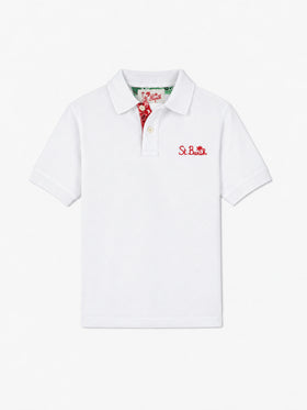 Polo de piqué de algodón blanco para niño con bordado 