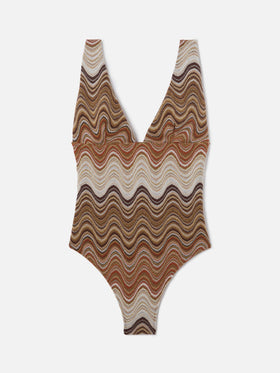 Mavi one-piece swimsuit in brown degradé raschel fabric