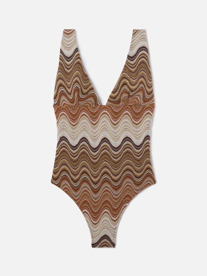 Mavi one-piece swimsuit in brown degradé raschel fabric