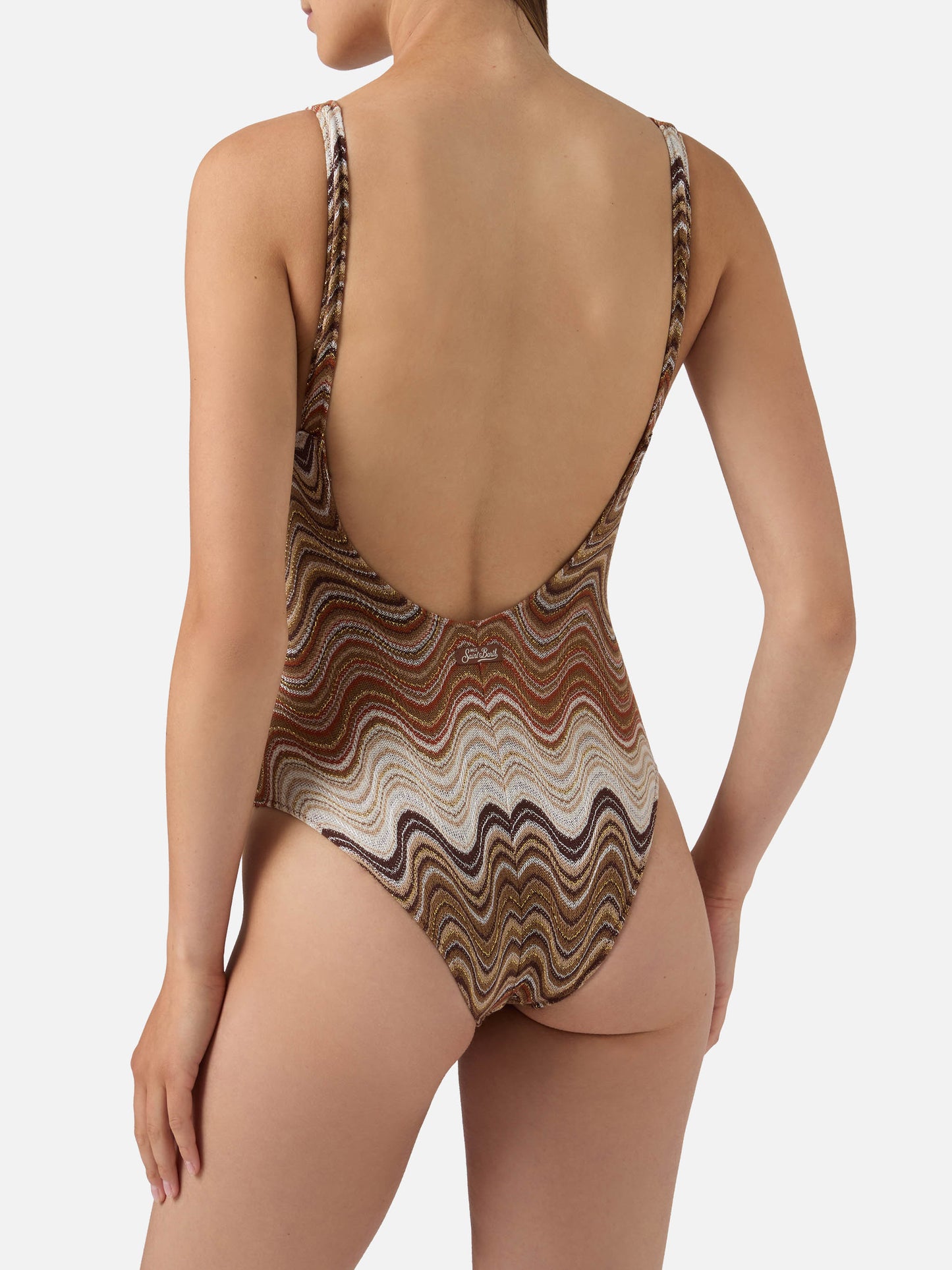 Mavi one-piece swimsuit in brown degradé raschel fabric