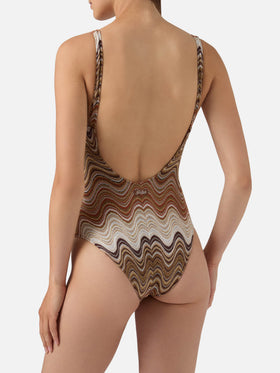 Mavi one-piece swimsuit in brown degradé raschel fabric