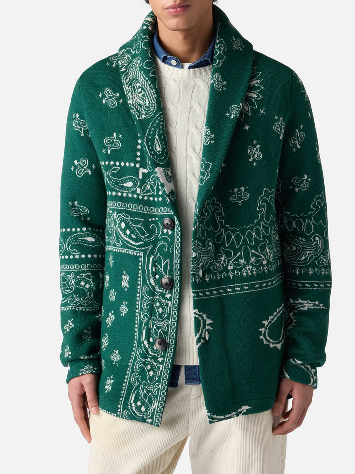 Herren-Strickjacke mit Bandana-Print