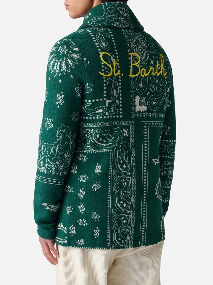 Herren-Strickjacke mit Bandana-Print