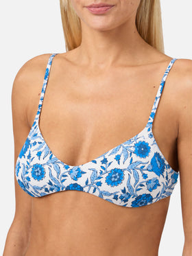May bralette bikini top with light blue batik print