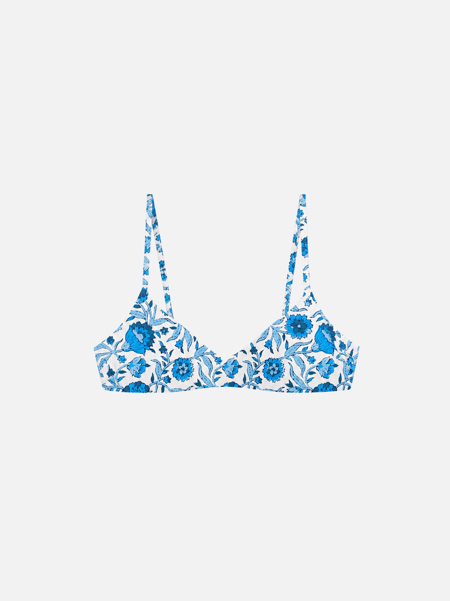May bralette bikini top with light blue batik print