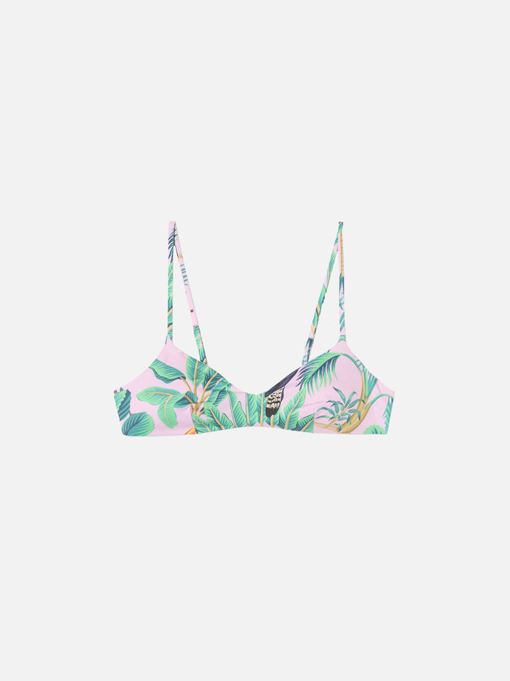 Pink bralette with tropical print