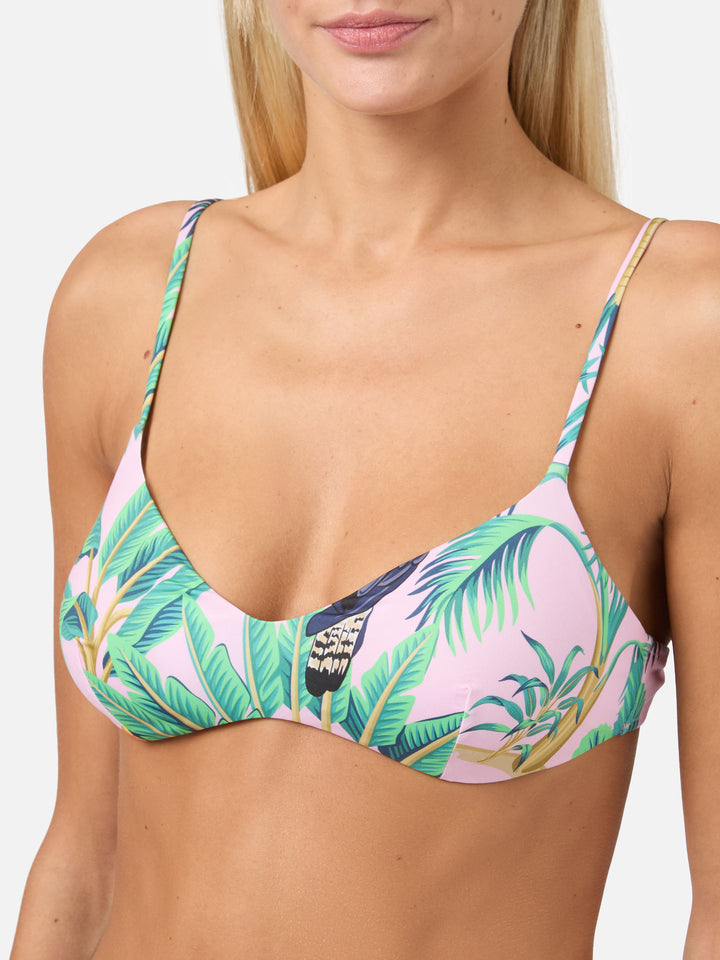 Pink bralette with tropical print