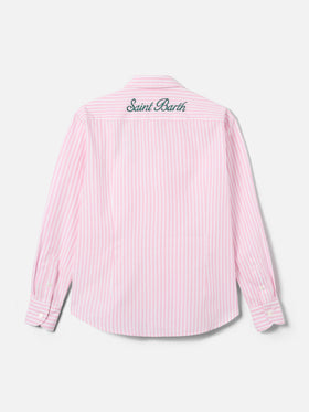 Camisa de algodón Meredith con rayas rosas y bordado Saint Barth 