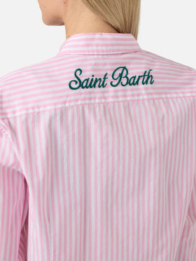 Camisa de algodón Meredith con rayas rosas y bordado Saint Barth 