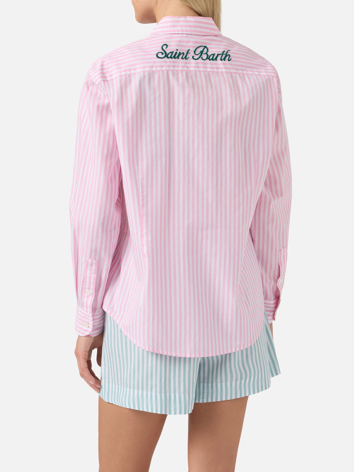 Camisa de algodón Meredith con rayas rosas y bordado Saint Barth 