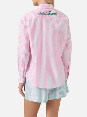 Camisa de algodón Meredith con rayas rosas y bordado Saint Barth 