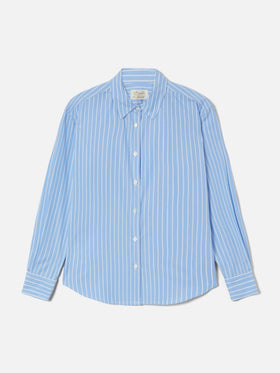 Camisa Meredith de algodón con rayas azul claro y bordado St. Barth Queen 