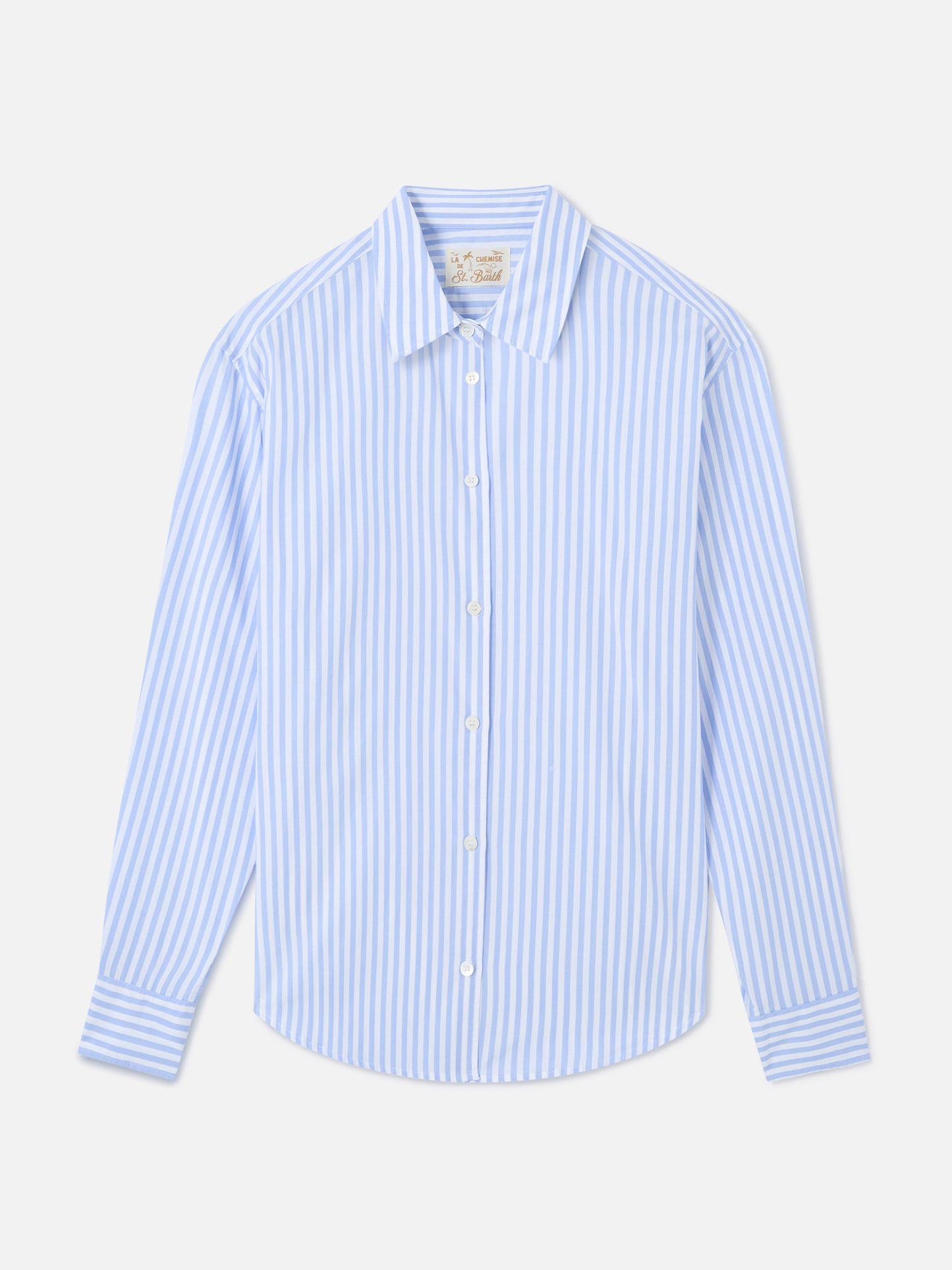 Meredith cotton shirt with blue stripes and Saint Barth embroidery