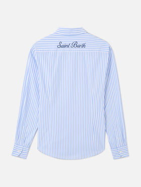 Meredith cotton shirt with blue stripes and Saint Barth embroidery