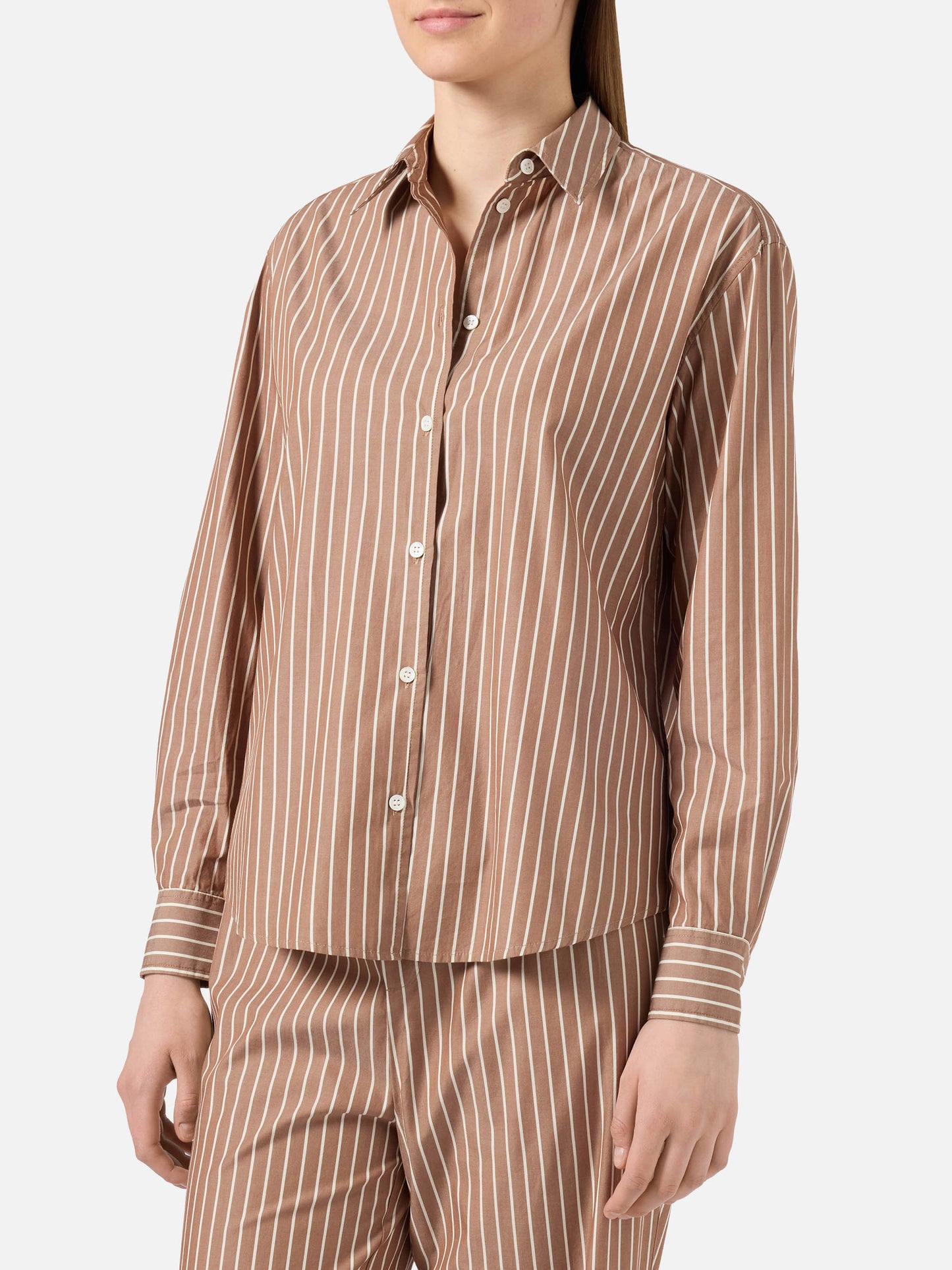 Camisa Meredith de algodón con rayas marrones y bordado Saint Barth 