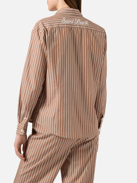 Camisa Meredith de algodón con rayas marrones y bordado Saint Barth 