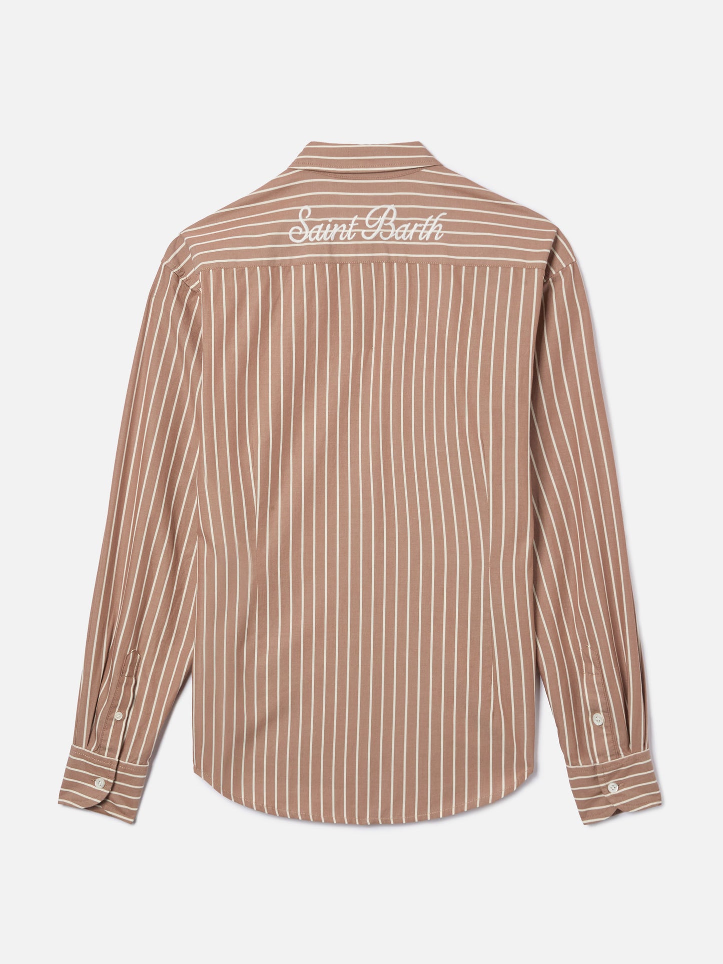 Camisa Meredith de algodón con rayas marrones y bordado Saint Barth 